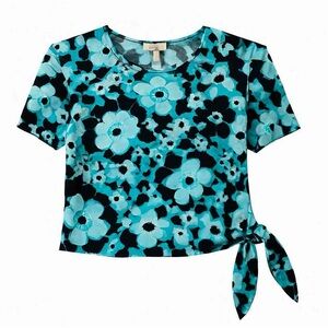 Michael Kors Floral Tie Side Blouse Blue Size M Blue and Black